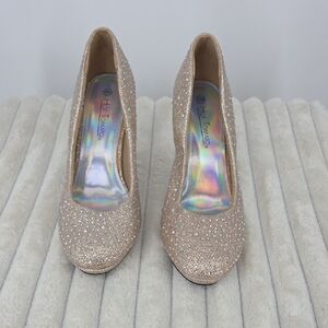 Hot Tomato Glitter Platform Pumps - Rose